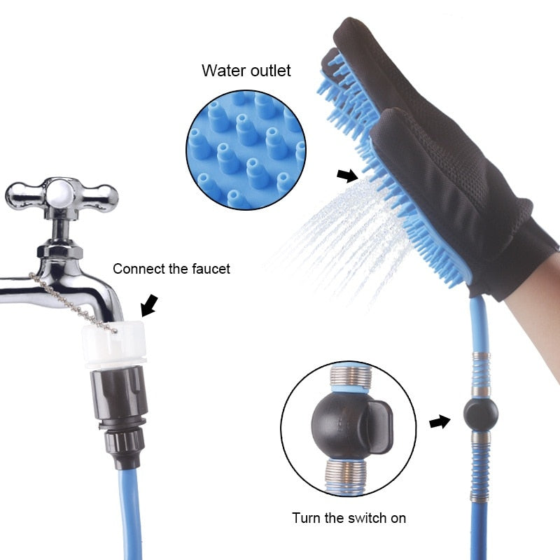 Professional Pet Shower Sprayer with Massage Gloves – Bath and Grooming Tool