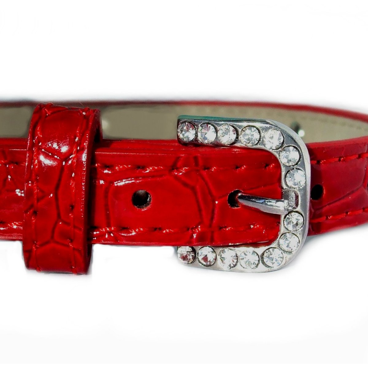 Luxury Red Croc Dog Collar with Crystal Heart Charms